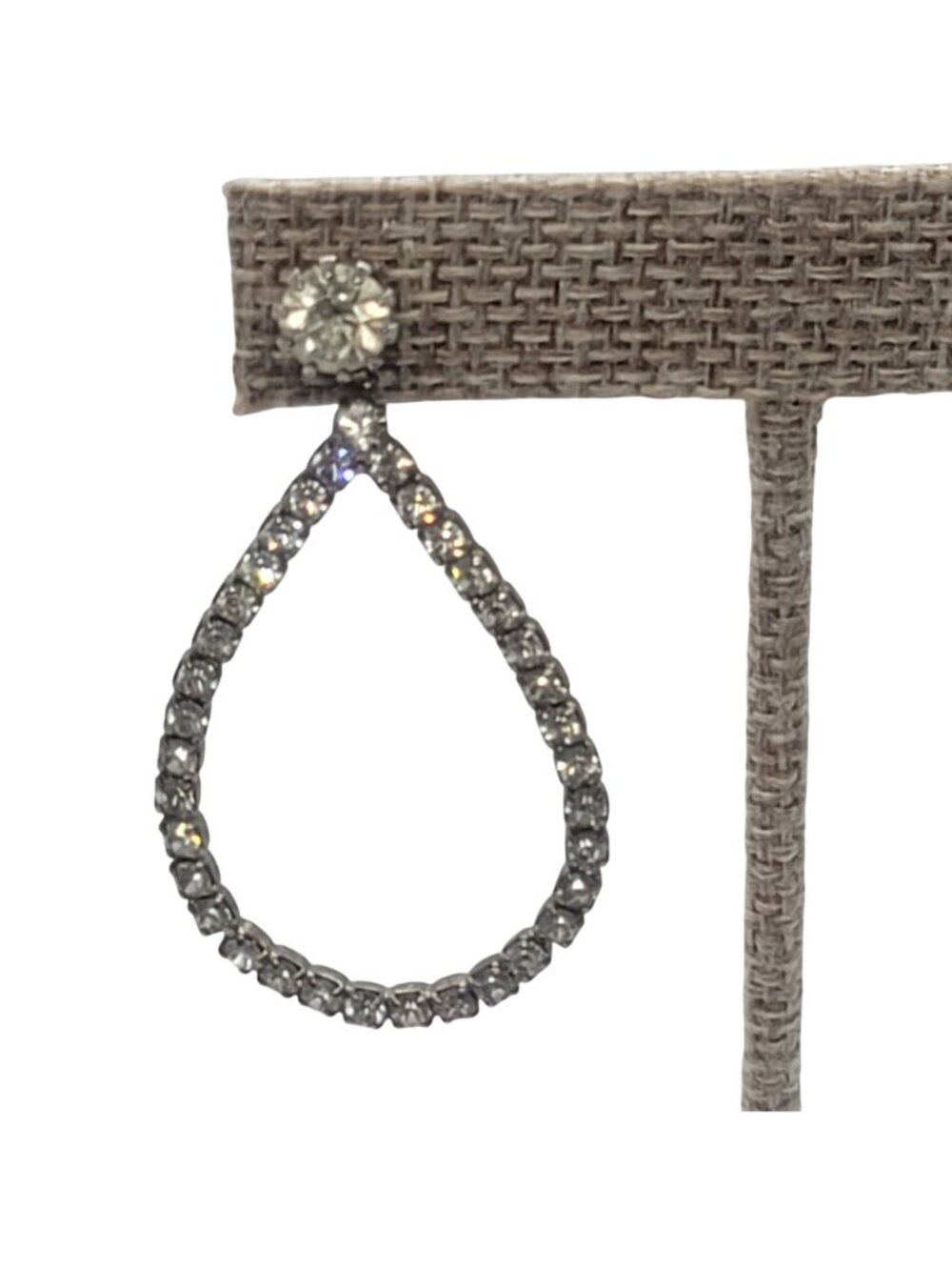 Vintage Open Teardrop Rhinestone Dangle Earrings With Post Back Design - Picture 8 of 8